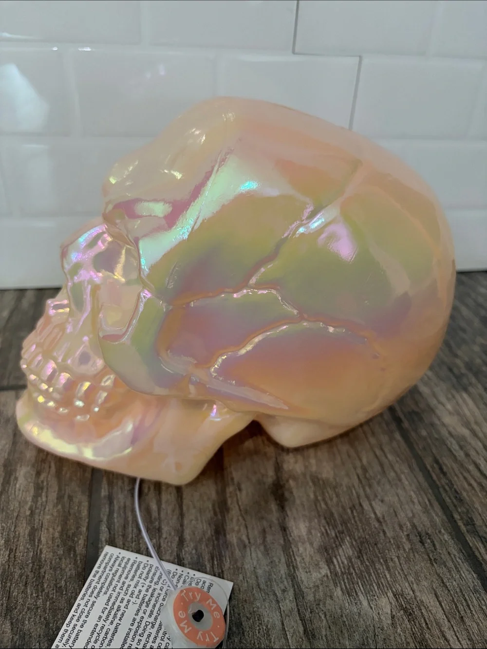 Iridescent LIGHT-UP Color Changing Pearl Skull Decorative Accent Halloween Decor
